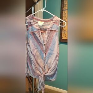 Maeve Anthropologie Striped Linen Tie Front Sleeveless Top